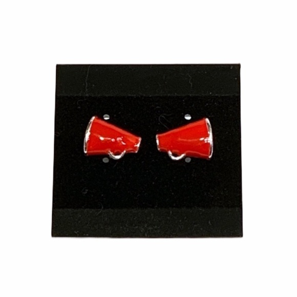 Artisan Jewelry - EARRINGS Pierced Cheerleader Red Megaphone Studs Cheer OS fits all NEW